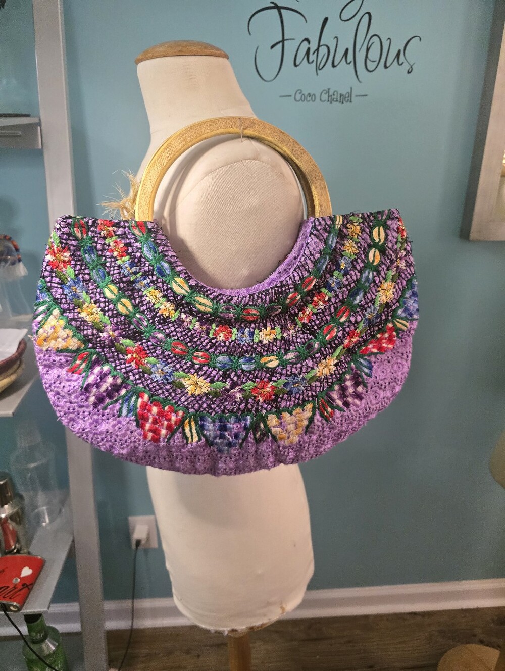 Handwoven Mayan Luna Textiles Purple Embroidered Crescent Tote Bag